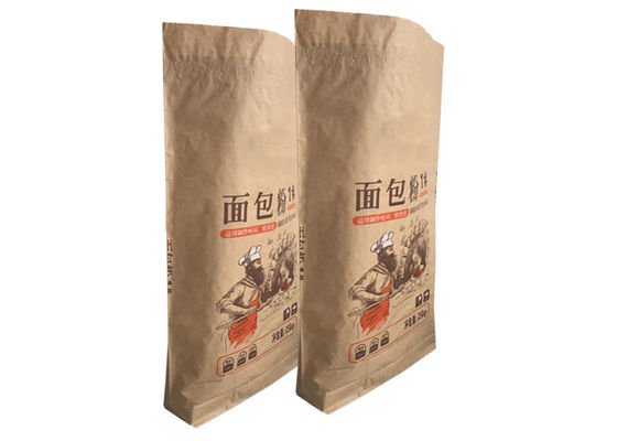 クラフト紙の小麦粉の包装は25kg食品等級の包装の紙袋を袋に入れる