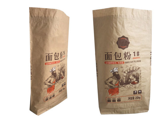 25kg Multiwallクラフトの紙袋の湿気の保護食品等級の包装の紙袋