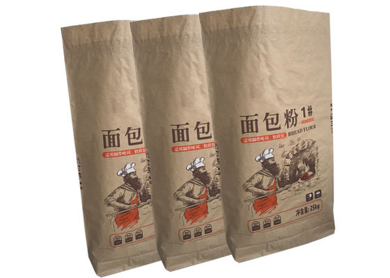 クラフト紙の小麦粉の包装は25kg食品等級の包装の紙袋を袋に入れる