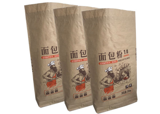 25kg Multiwallクラフトの紙袋の湿気の保護食品等級の包装の紙袋